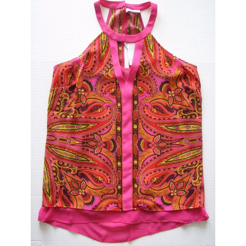 Cache Blouse Paisly Top Flyaway Moroccan Spice Colorful Print High Neck XS